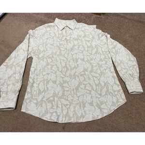 Bugatchi Shirt Men's L Shaped Fit Long Sleeve Tan‎ Linen Button Italian Fabric